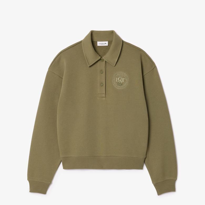 Kadın Relaxed Fit Polo Yaka Haki Sweatshirt