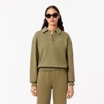 Kadın Relaxed Fit Polo Yaka Haki Sweatshirt