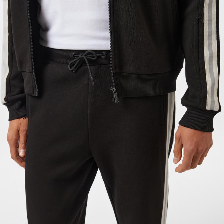 Erkek Slim Fit Çizgili Siyah Eşofman Altı