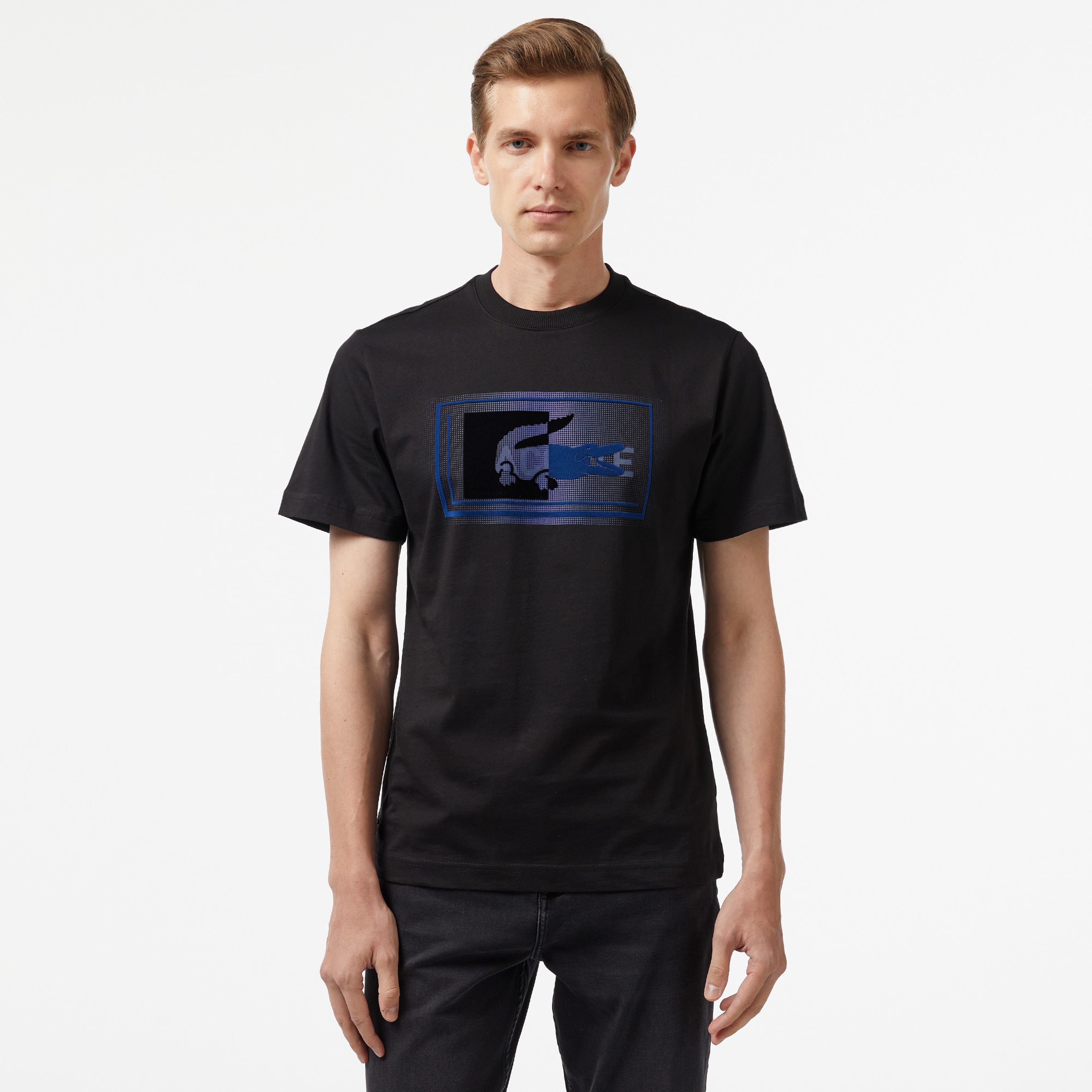 Erkek Regular Fit Bisiklet Yaka Baskılı Siyah T-Shirt