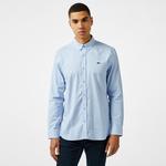 Erkek Slim Fit Düğmeli Yaka Mavi Gömlek