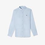 Erkek Slim Fit Düğmeli Yaka Mavi Gömlek