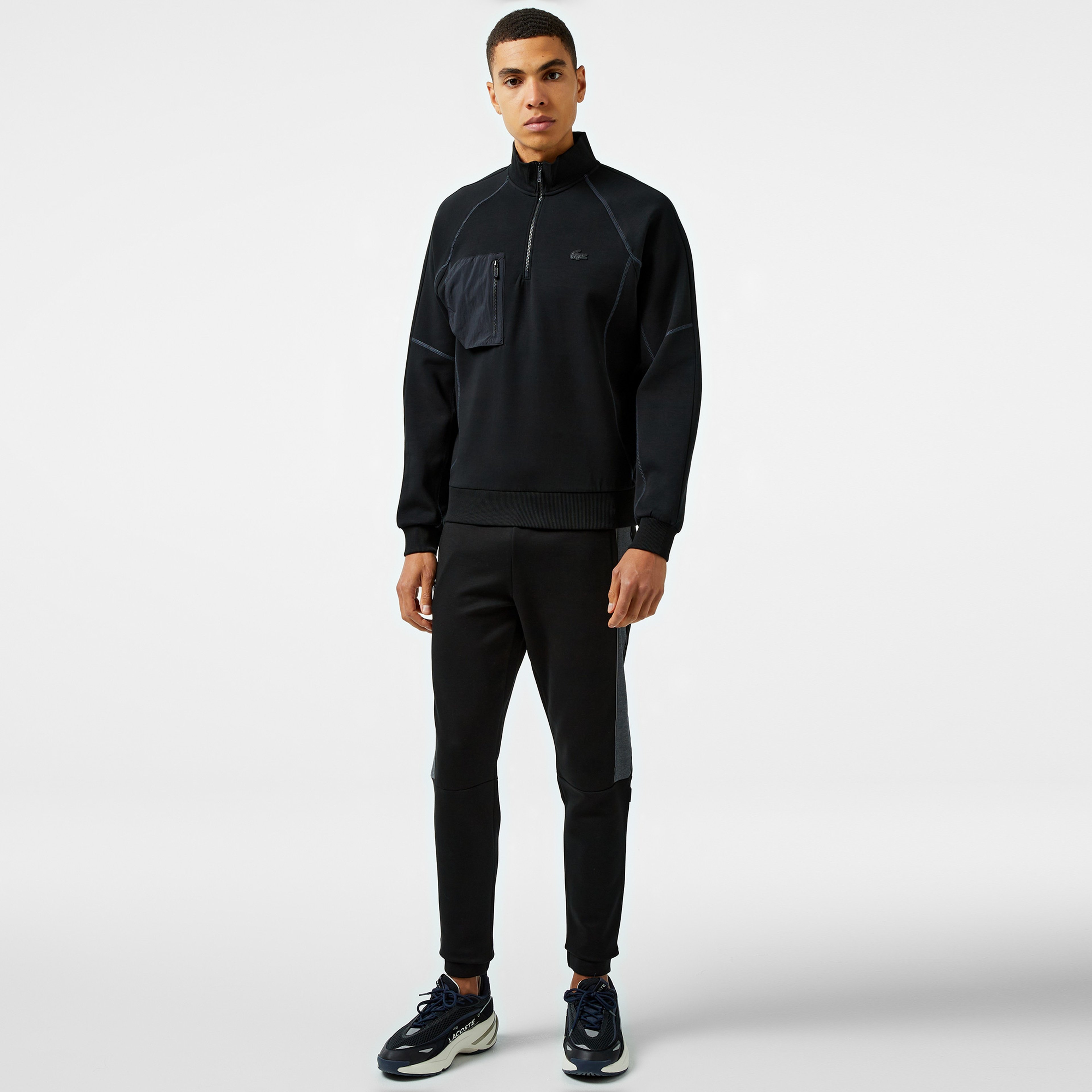 Erkek Relaxed Fit Yarım Fermuarlı Siyah Sweatshirt