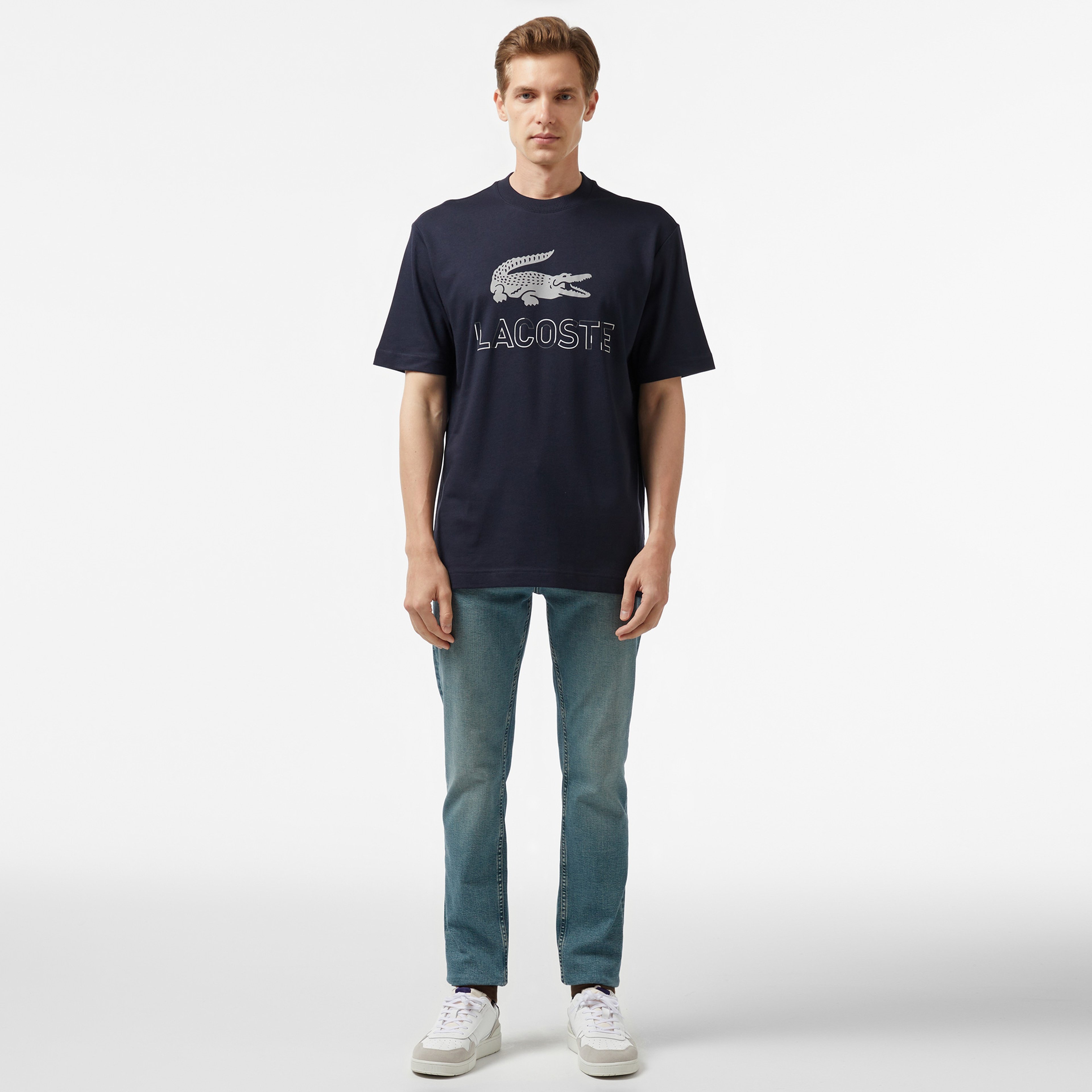 Erkek Regular Fit Bisiklet Yaka Baskılı Lacivert T-Shirt