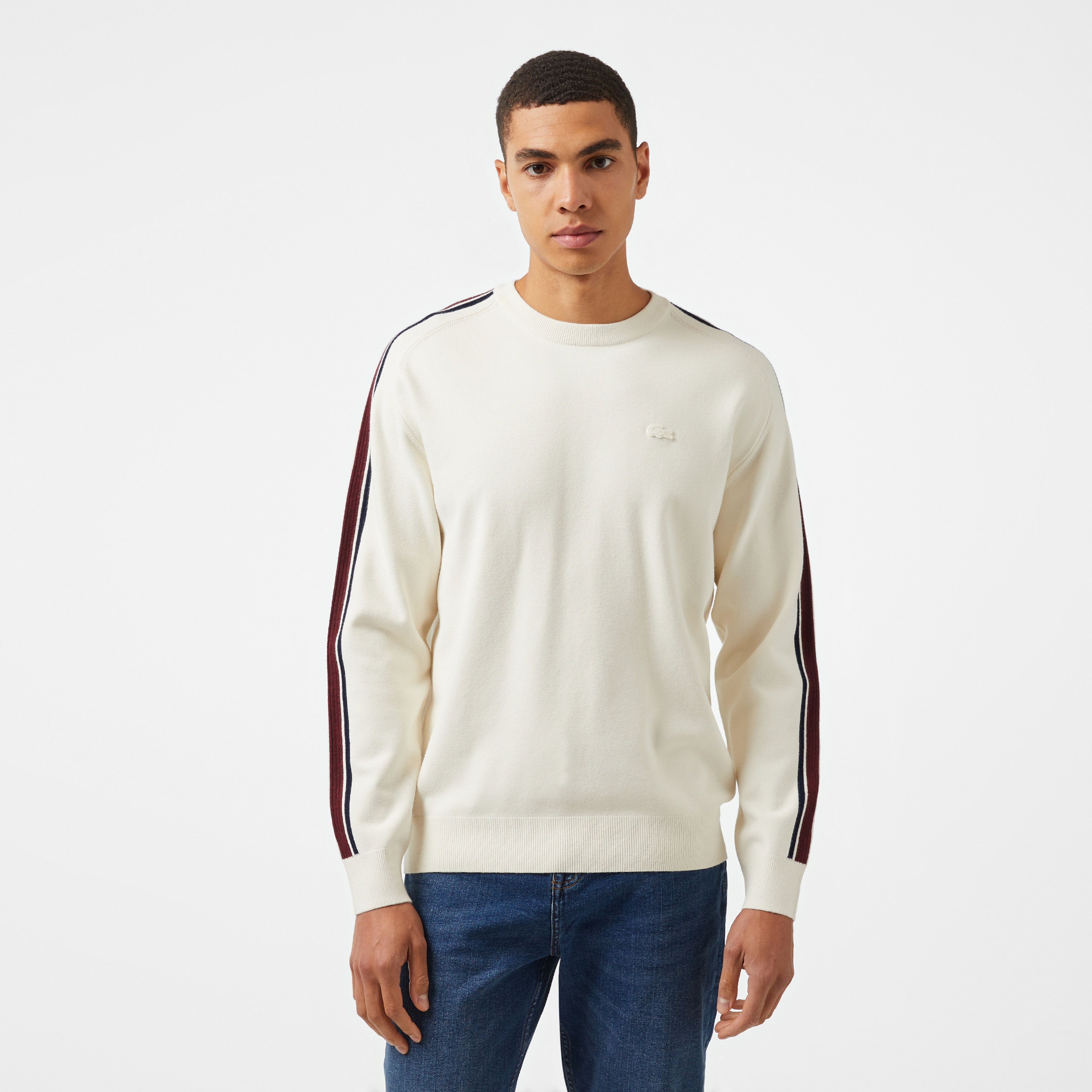 Erkek Relaxed Fit Bisiklet Yaka Beyaz Kazak