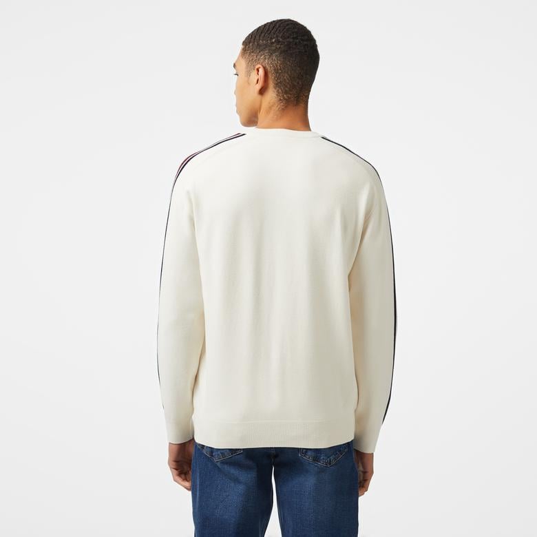 Erkek Relaxed Fit Bisiklet Yaka Beyaz Kazak