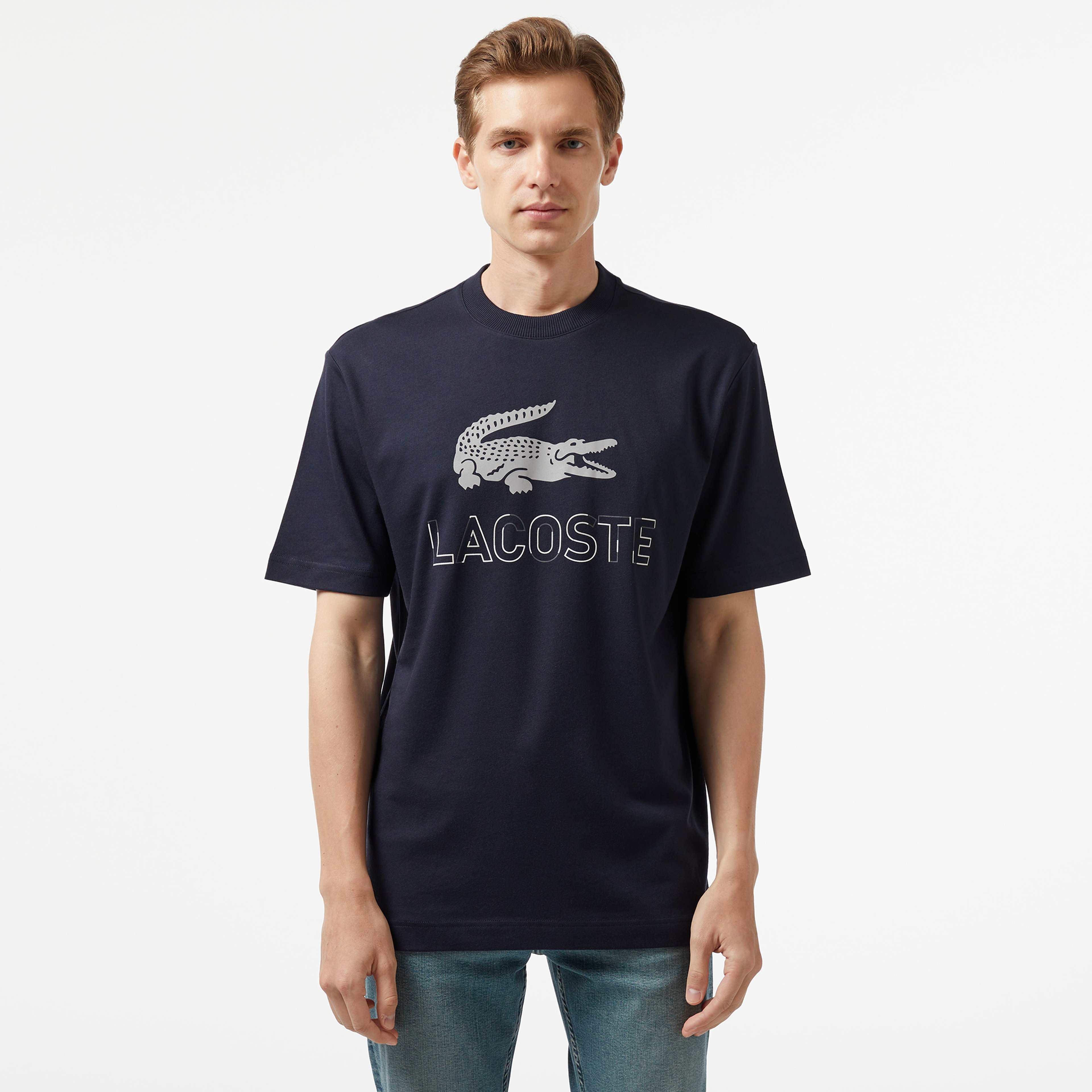 Erkek Regular Fit Bisiklet Yaka Baskılı Lacivert T-Shirt