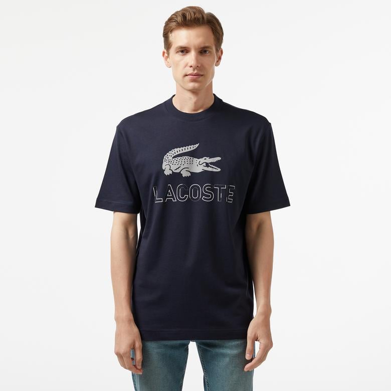 Erkek Regular Fit Bisiklet Yaka Baskılı Lacivert T-Shirt