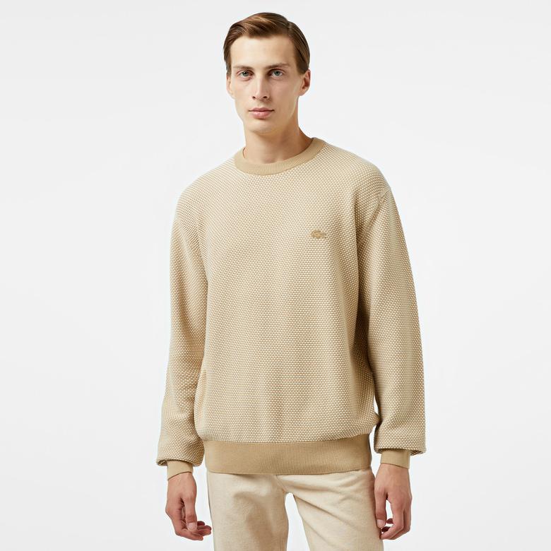 Erkek Relaxed Fit Bisiklet Yaka Bej Triko