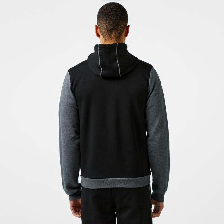 Erkek Slim Fit Kapüşonlu Siyah Sweatshirt