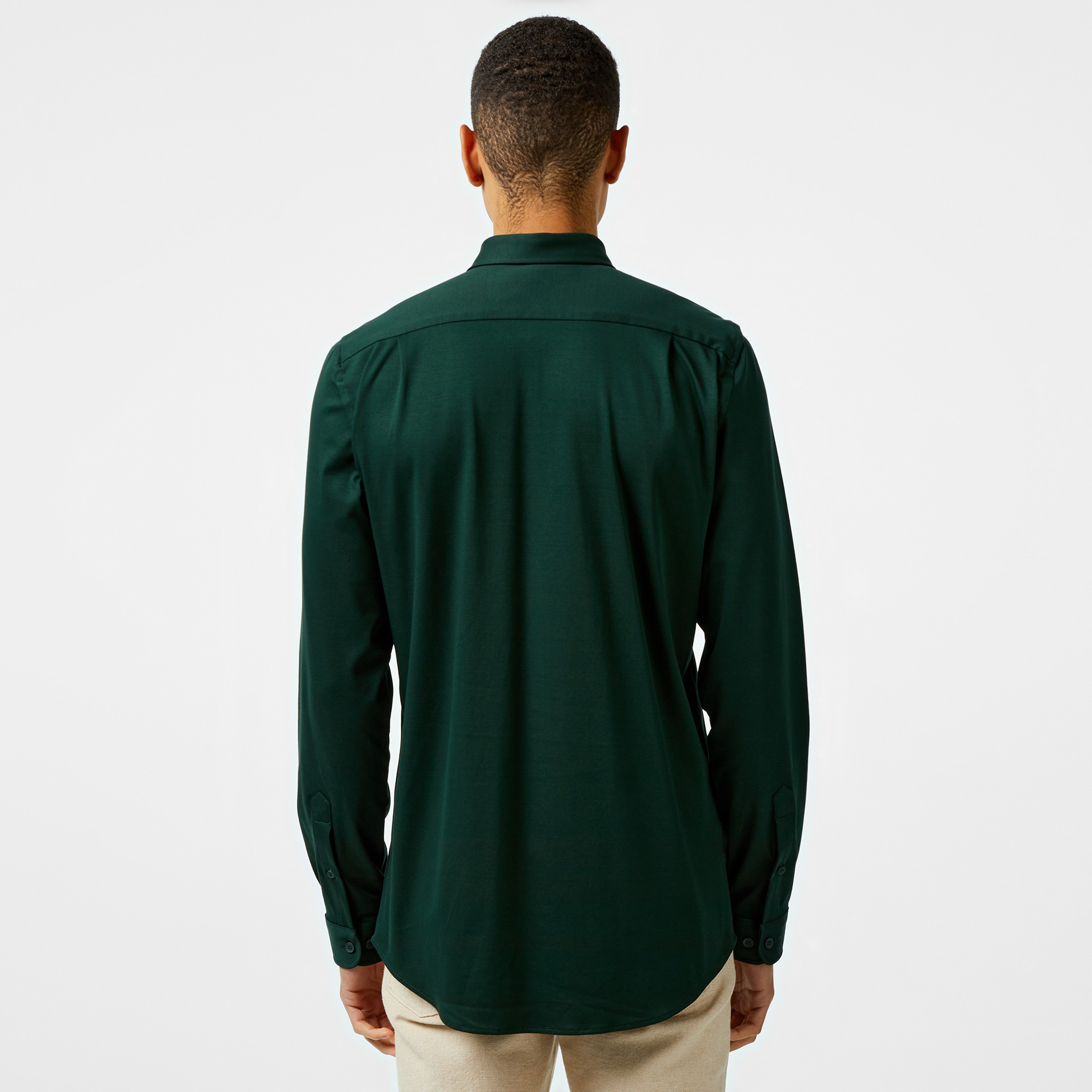 Erkek Slim Fit Koyu Yeşil Gömlek