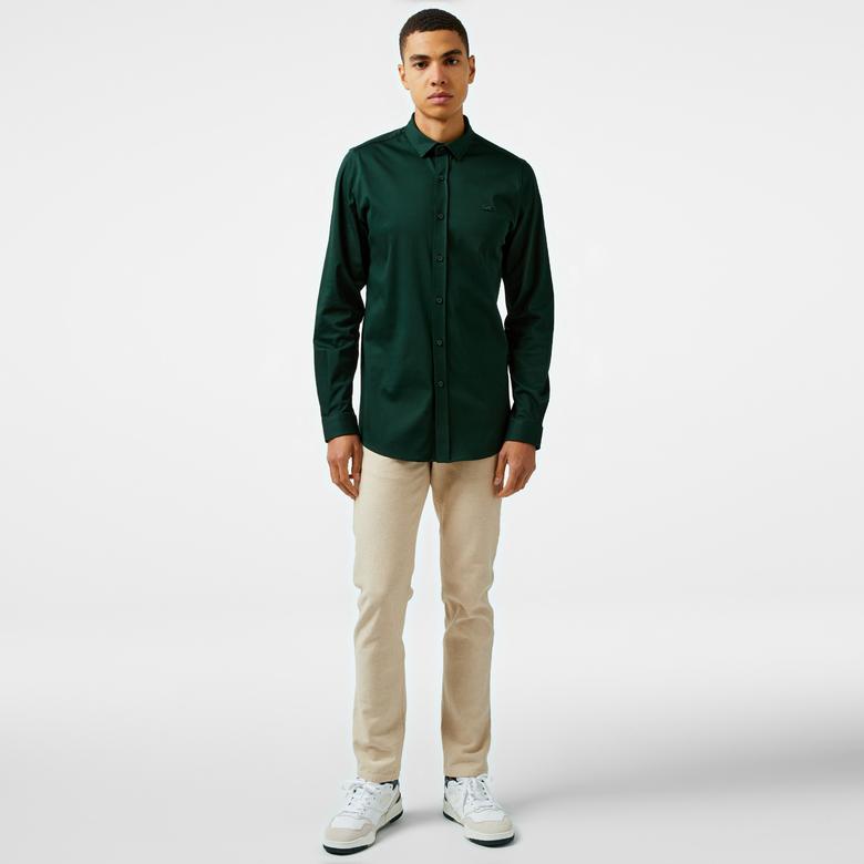 Erkek Slim Fit Koyu Yeşil Gömlek
