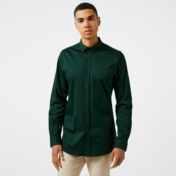 Erkek Slim Fit Koyu Yeşil Gömlek