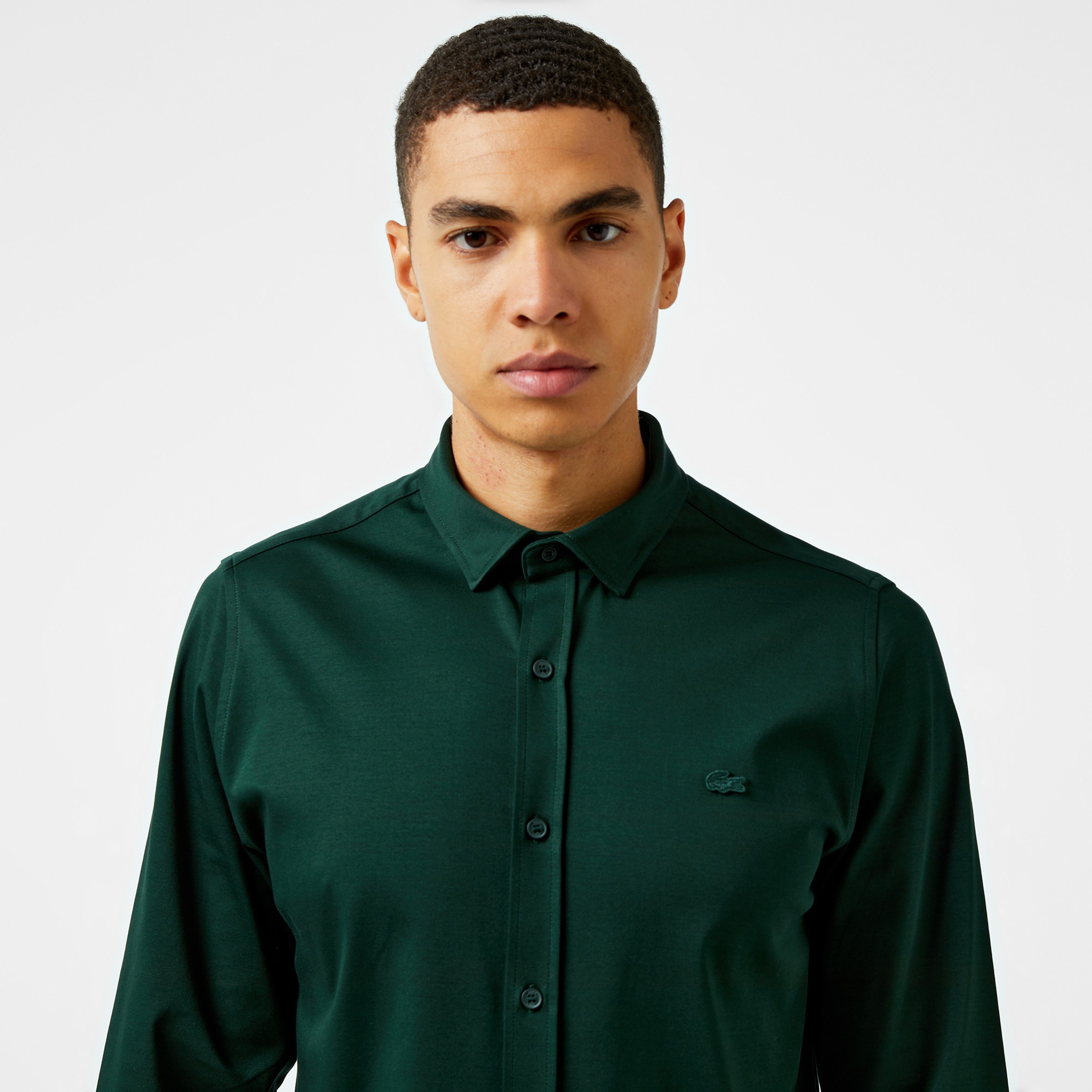 Erkek Slim Fit Koyu Yeşil Gömlek