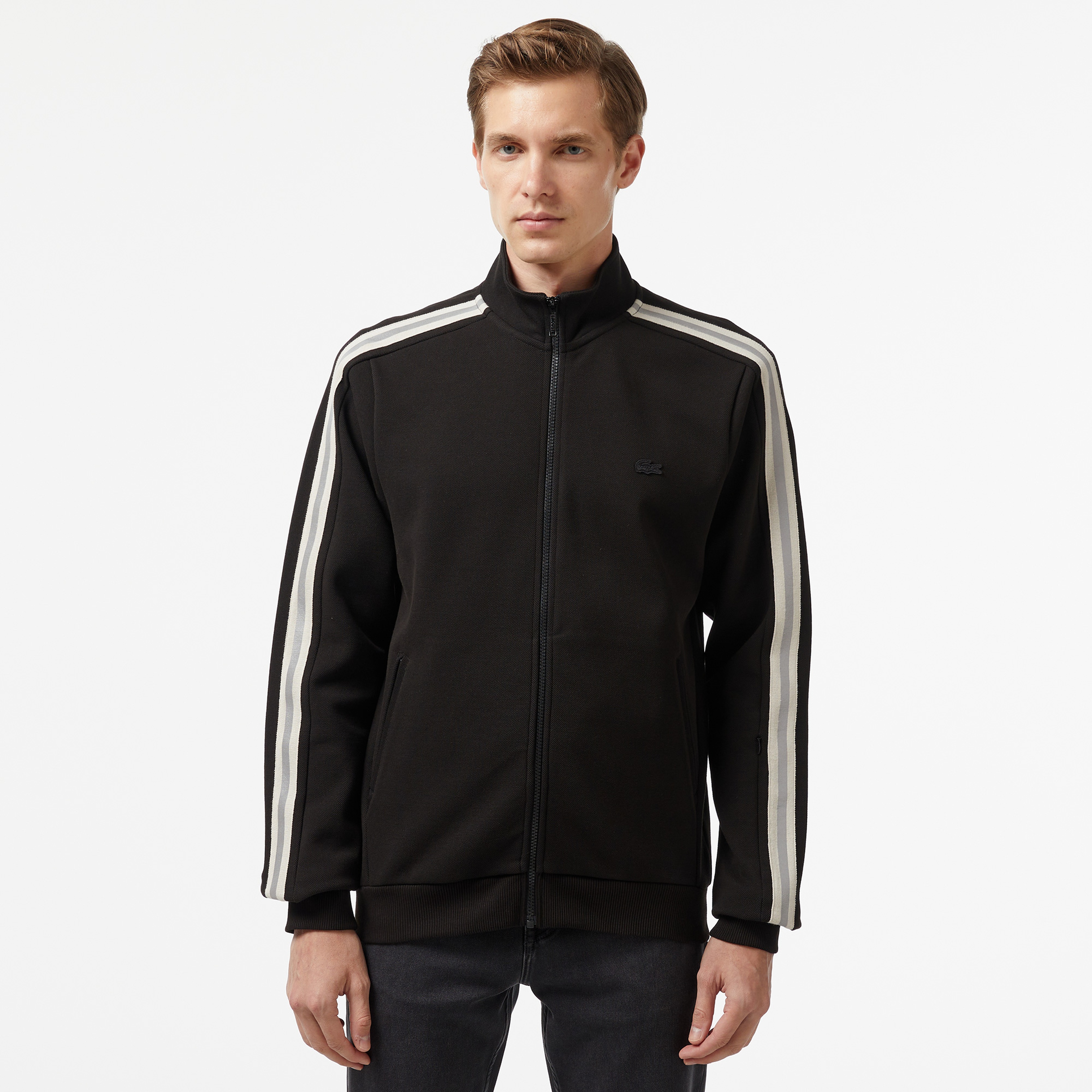 Erkek Slim Fit Fermuarlı Siyah Sweatshirt