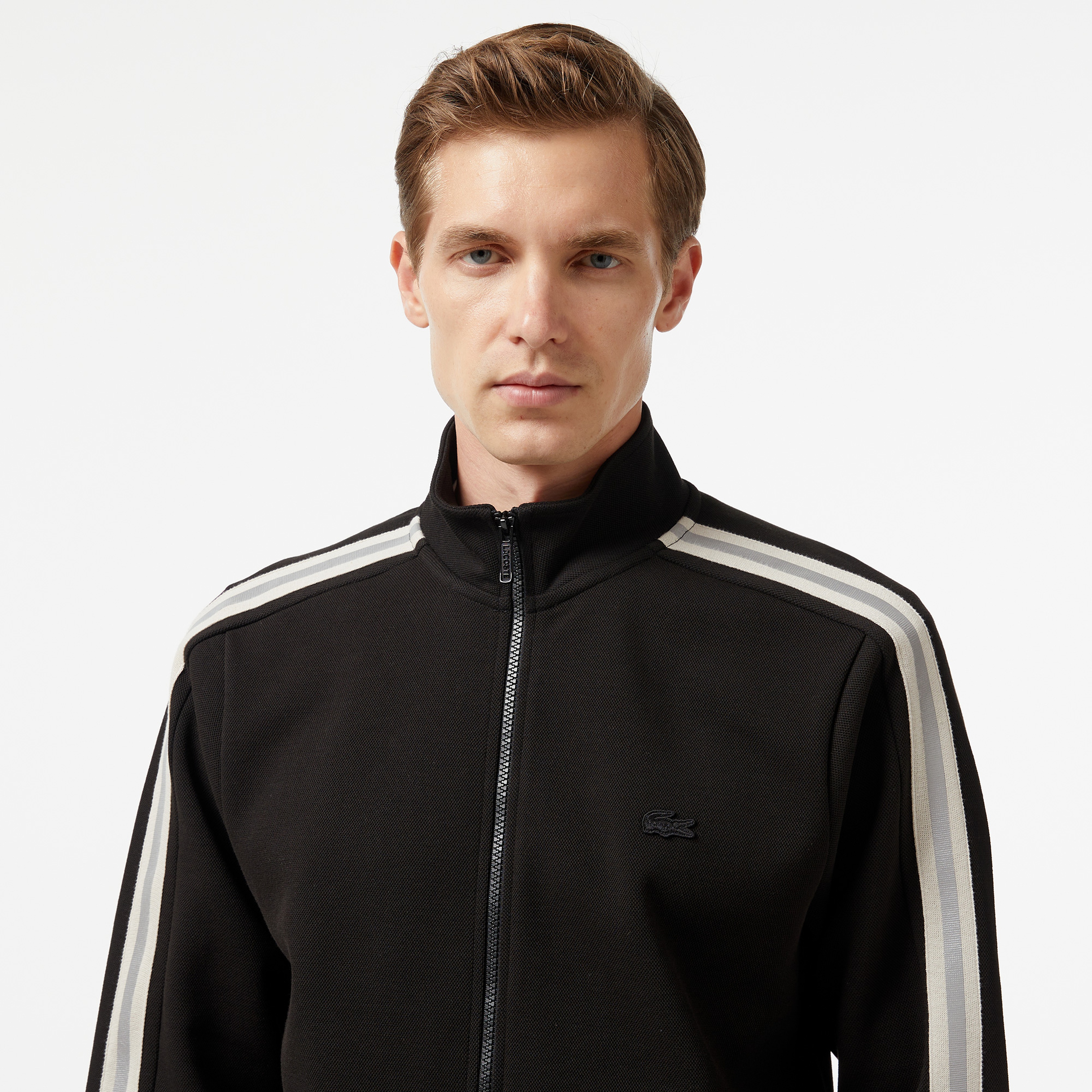 Erkek Slim Fit Fermuarlı Siyah Sweatshirt