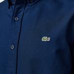 Erkek Slim Fit Düğmeli Yaka Lacivert Gömlek