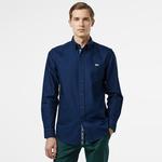 Erkek Slim Fit Düğmeli Yaka Lacivert Gömlek