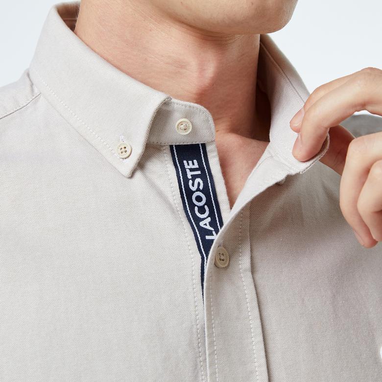 Erkek Slim Fit Düğmeli Yaka Gri Gömlek