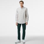 Erkek Slim Fit Düğmeli Yaka Gri Gömlek