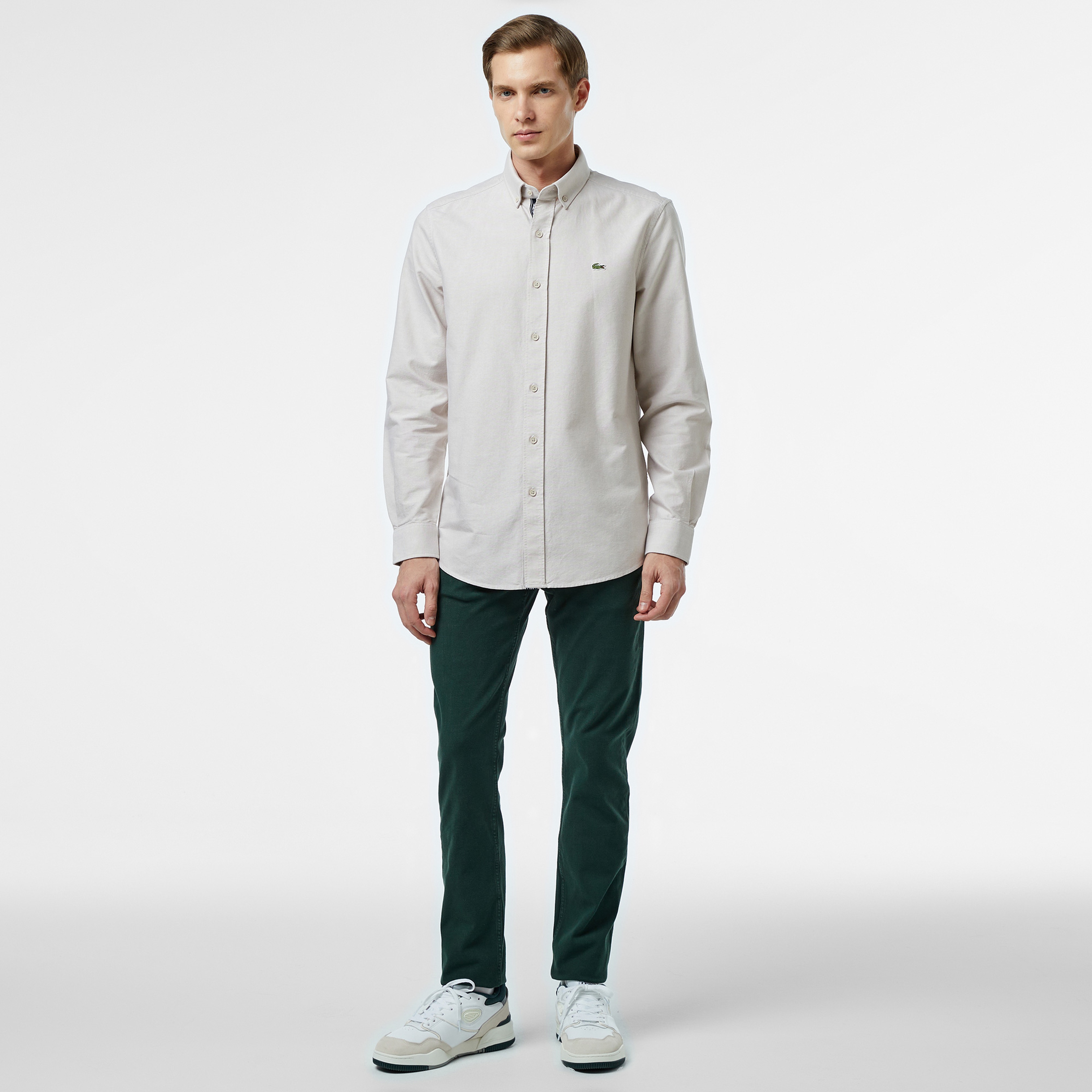 Erkek Slim Fit Düğmeli Yaka Gri Gömlek