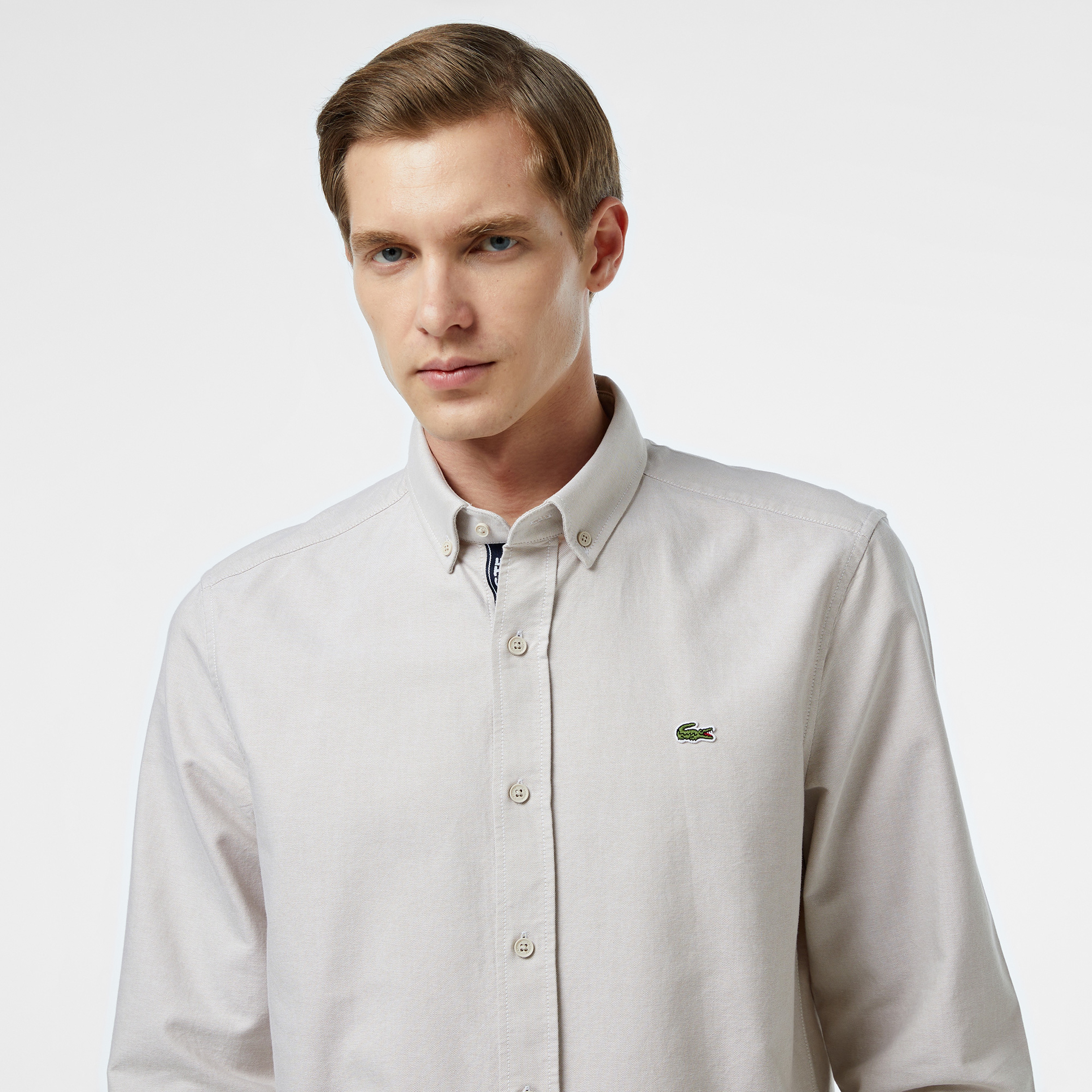 Erkek Slim Fit Düğmeli Yaka Gri Gömlek