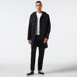 Erkek Relaxed Fit Kapüşonlu Baskılı Koyu Siyah Yağmurluk