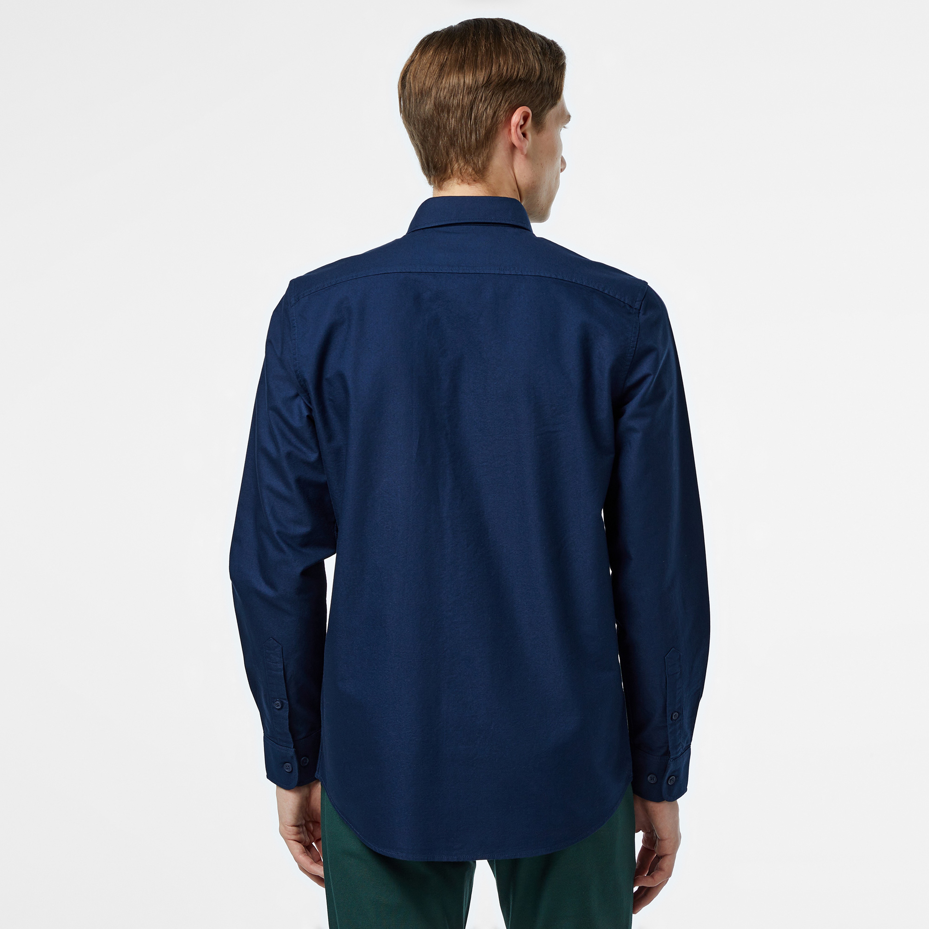 Erkek Slim Fit Düğmeli Yaka Lacivert Gömlek