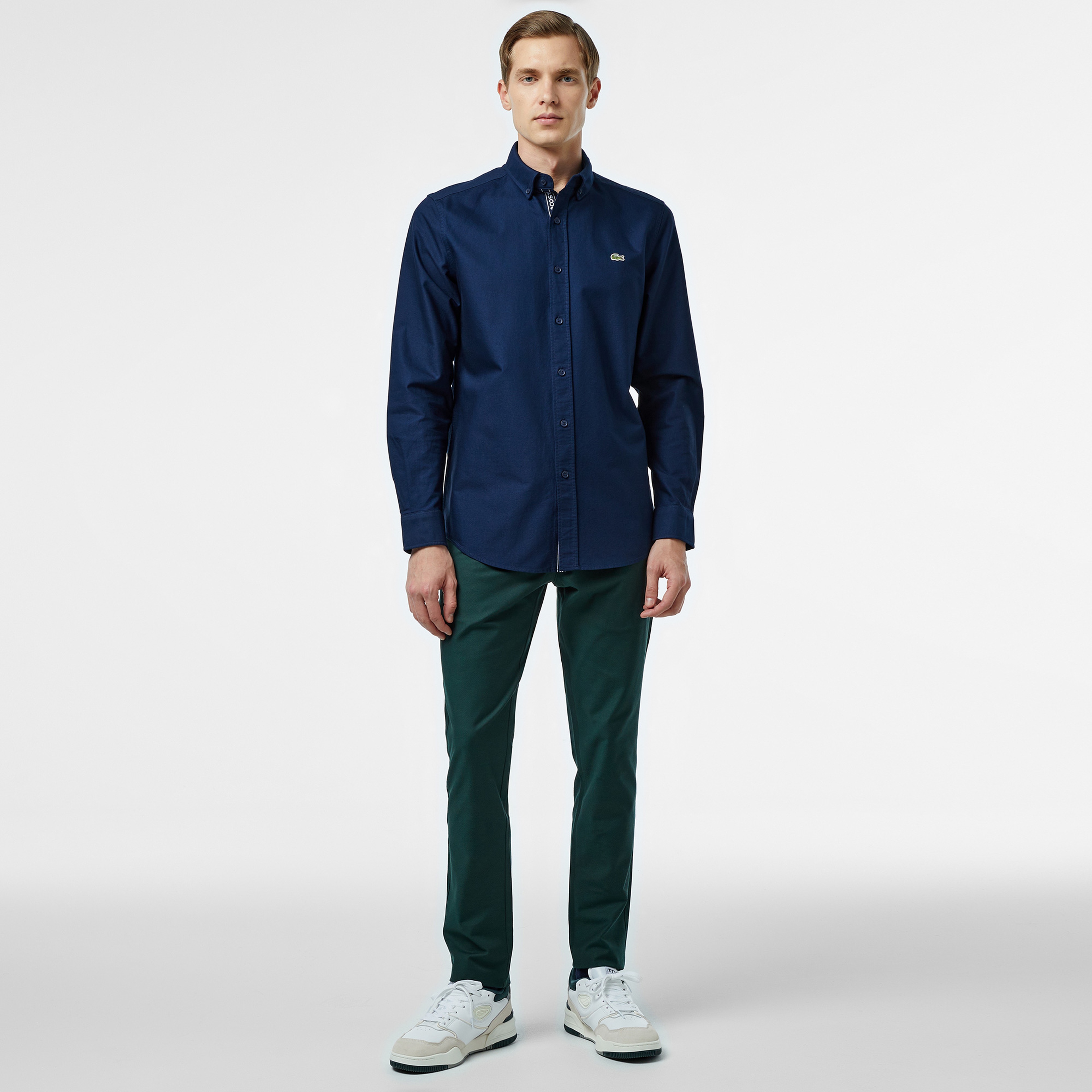 Erkek Slim Fit Düğmeli Yaka Lacivert Gömlek