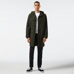 Erkek Relaxed Fit Kapüşonlu Baskılı Koyu Yeşil Yağmurluk