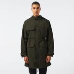 Erkek Relaxed Fit Kapüşonlu Baskılı Koyu Yeşil Yağmurluk