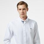 Erkek Slim Fit Düğmeli Yaka Beyaz Gömlek