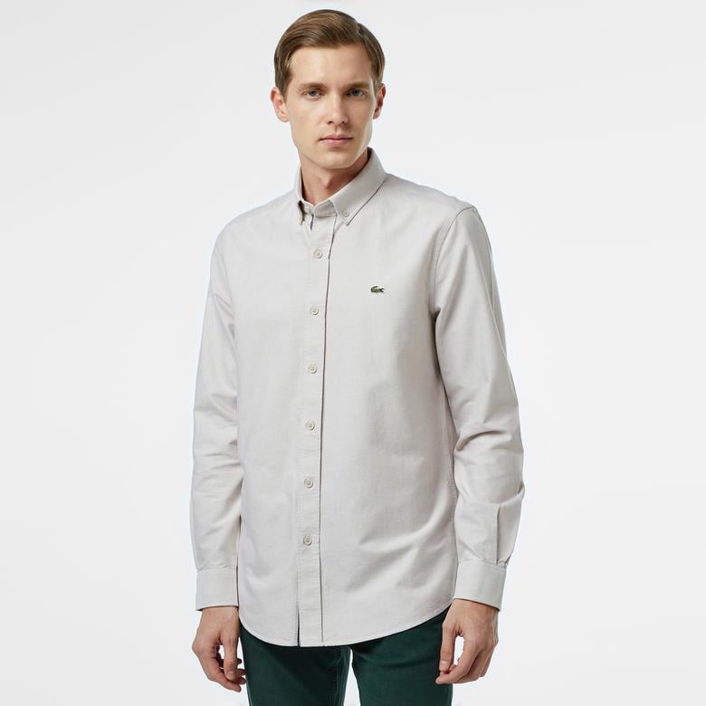 Erkek Slim Fit Düğmeli Yaka Gri Gömlek