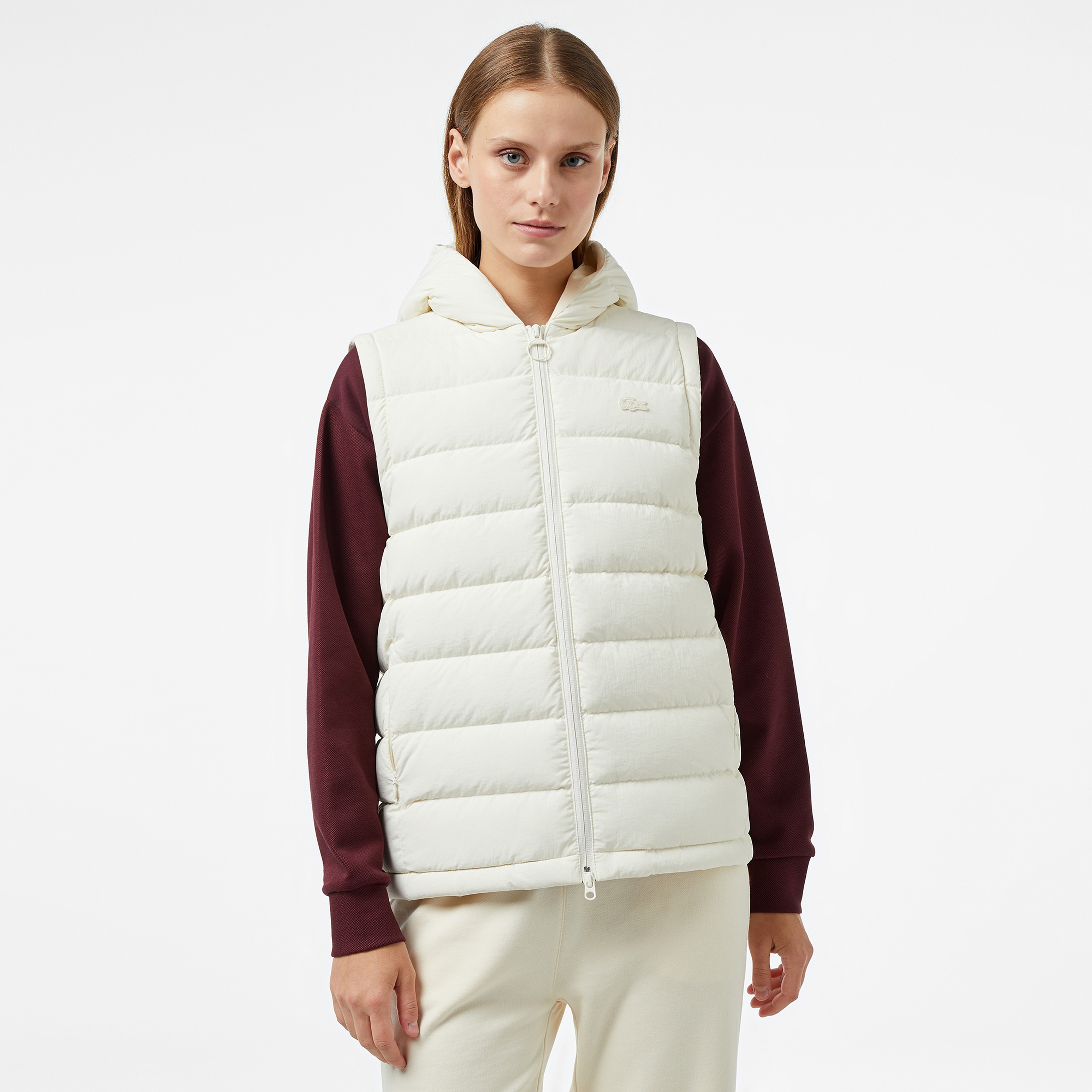 Kadın Regular Fit Kapüşonlu Beyaz Mont