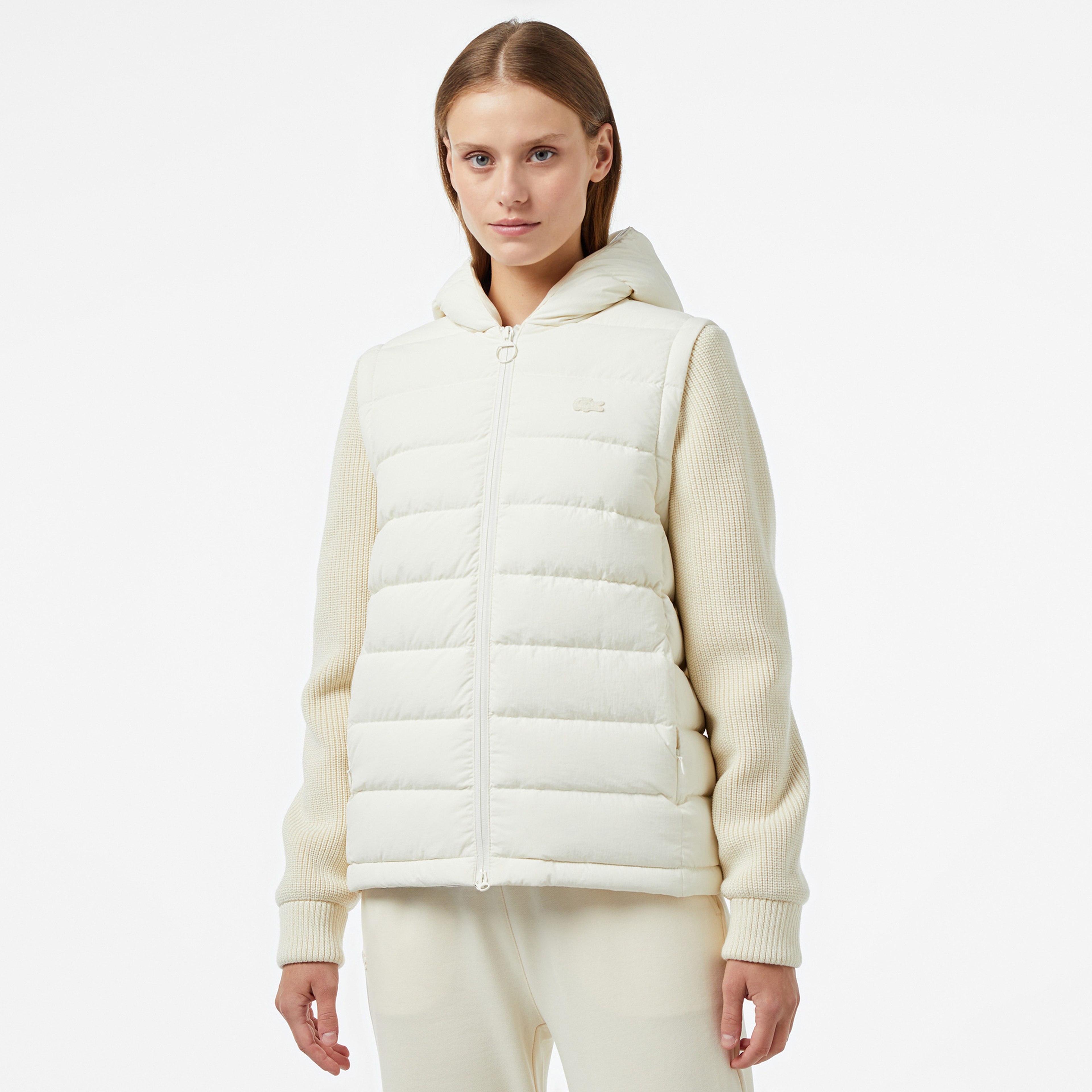 Kadın Regular Fit Kapüşonlu Beyaz Mont