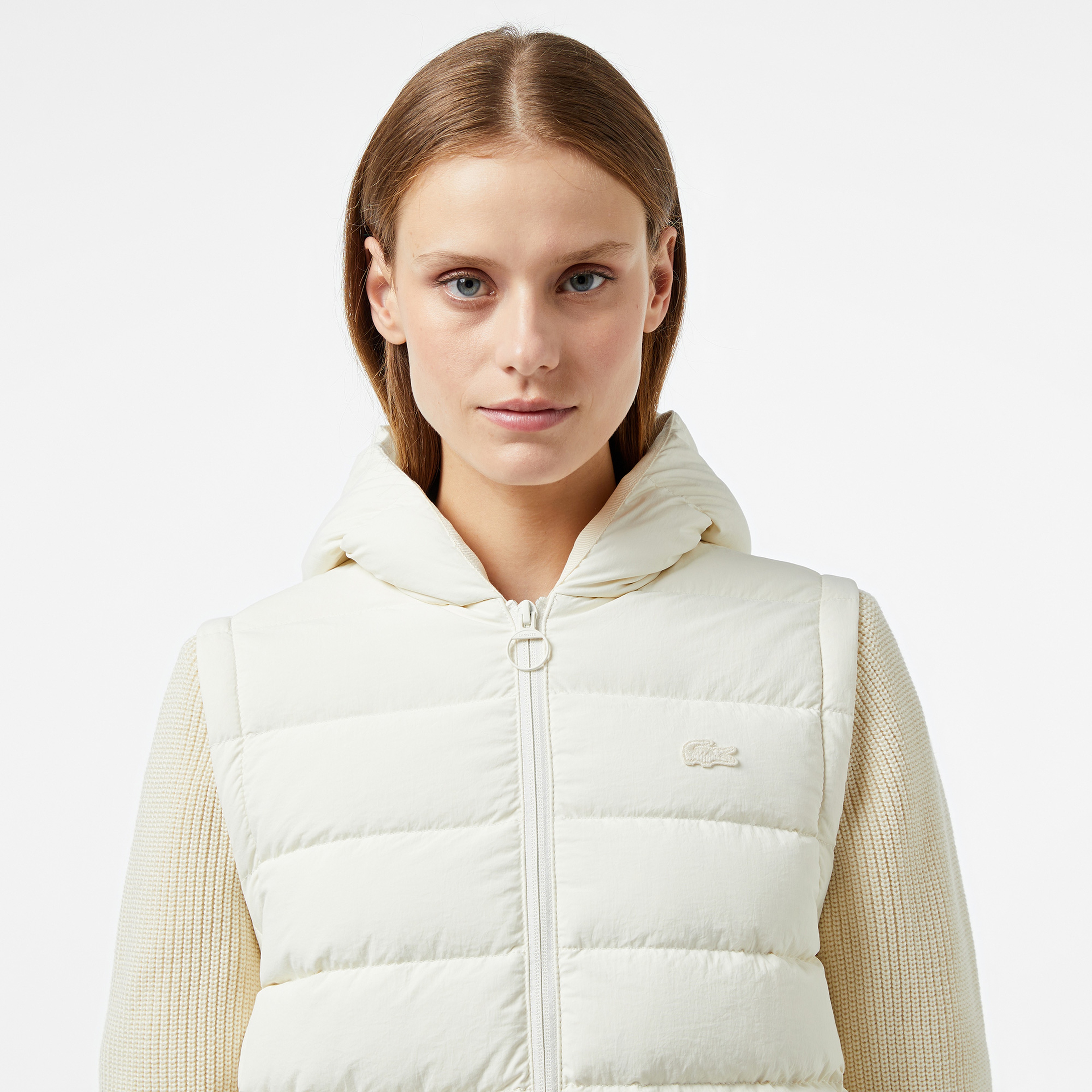 Kadın Regular Fit Kapüşonlu Beyaz Mont