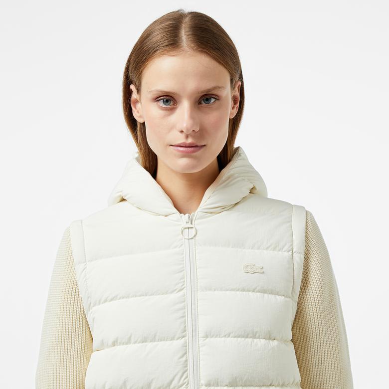 Kadın Regular Fit Kapüşonlu Beyaz Mont