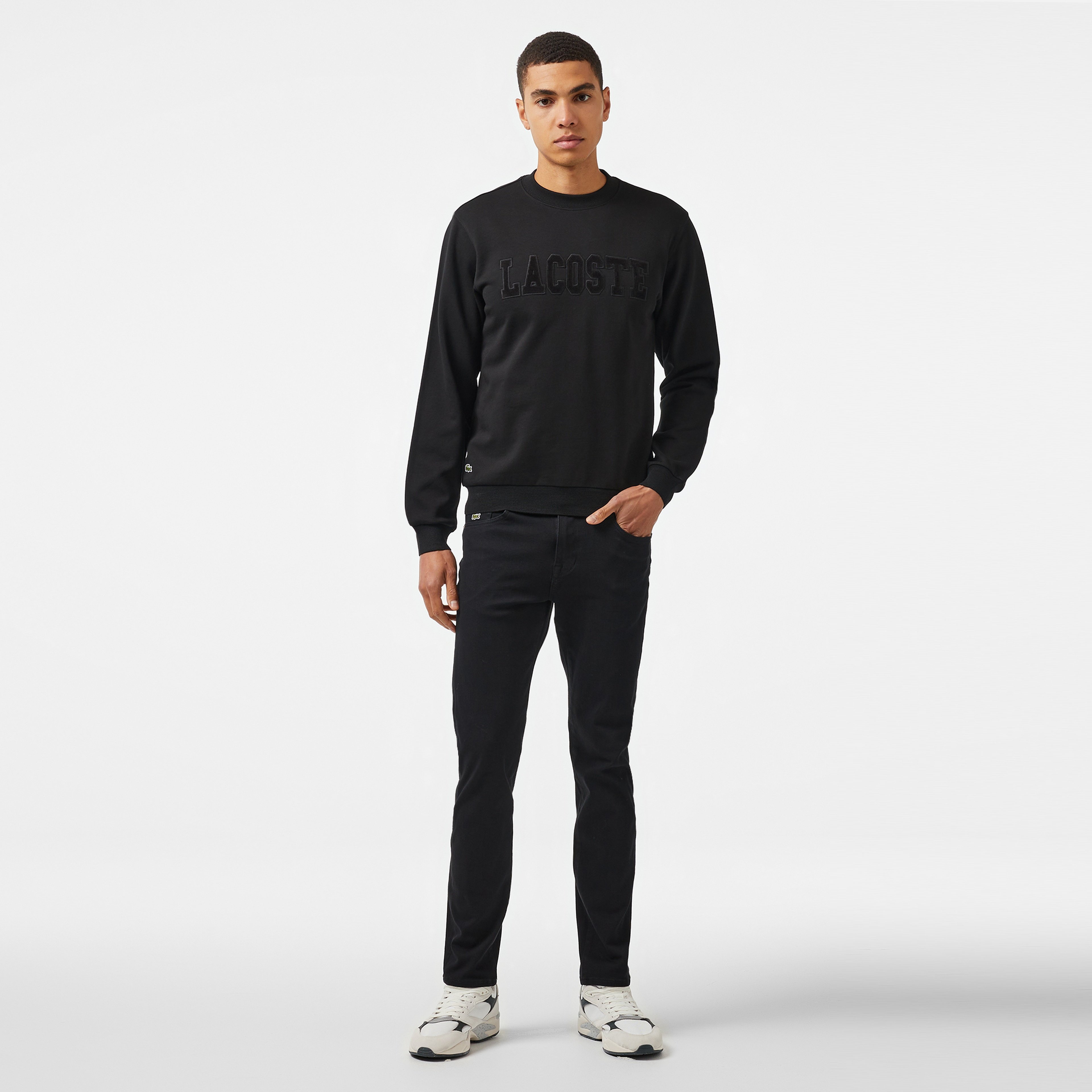 Erkek Relaxed Fit Bisiklet Yaka Baskılı Siyah Sweatshirt
