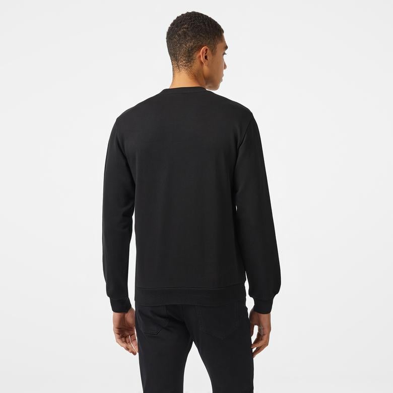Erkek Relaxed Fit Bisiklet Yaka Baskılı Siyah Sweatshirt