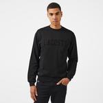 Erkek Relaxed Fit Bisiklet Yaka Baskılı Siyah Sweatshirt
