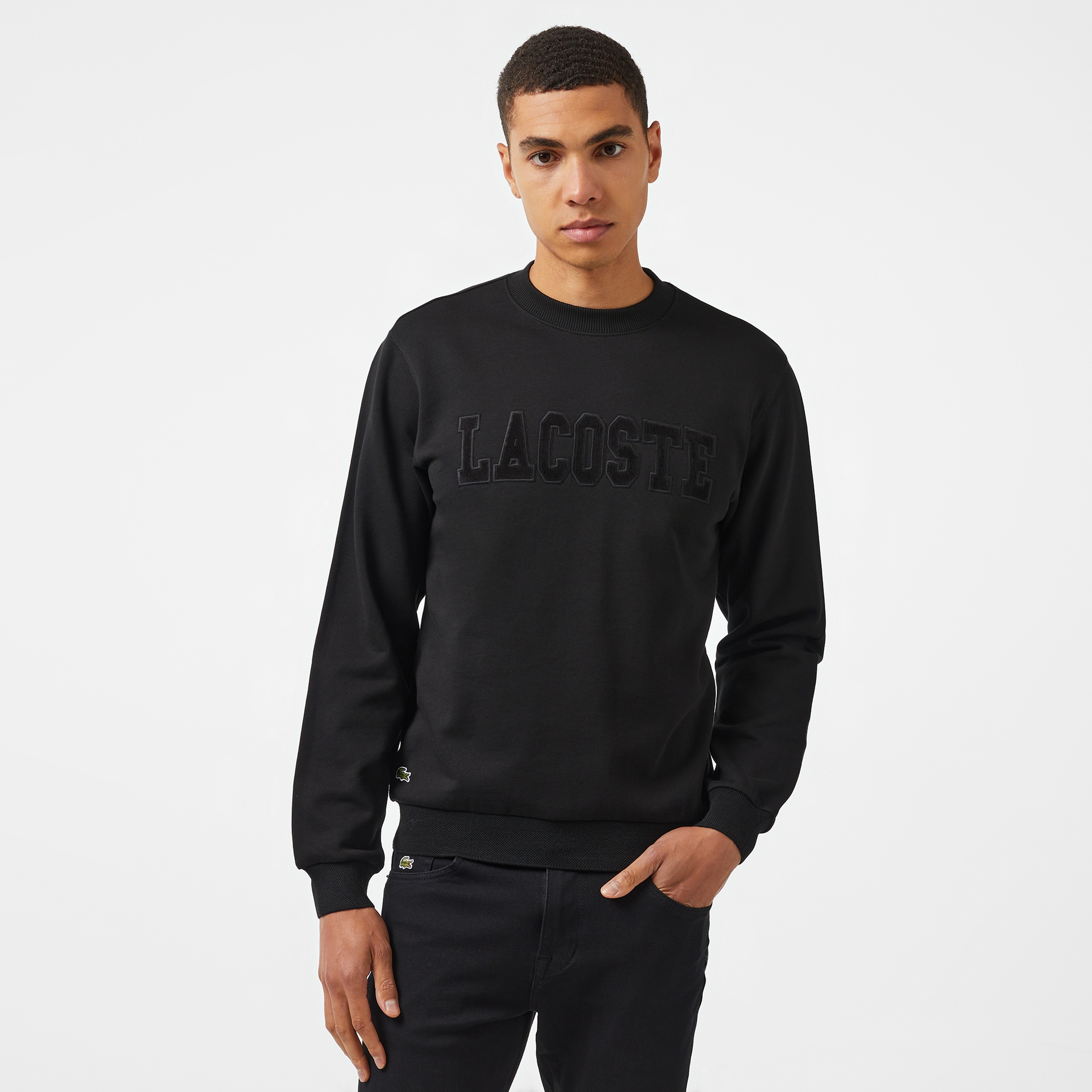 Erkek Relaxed Fit Bisiklet Yaka Baskılı Siyah Sweatshirt