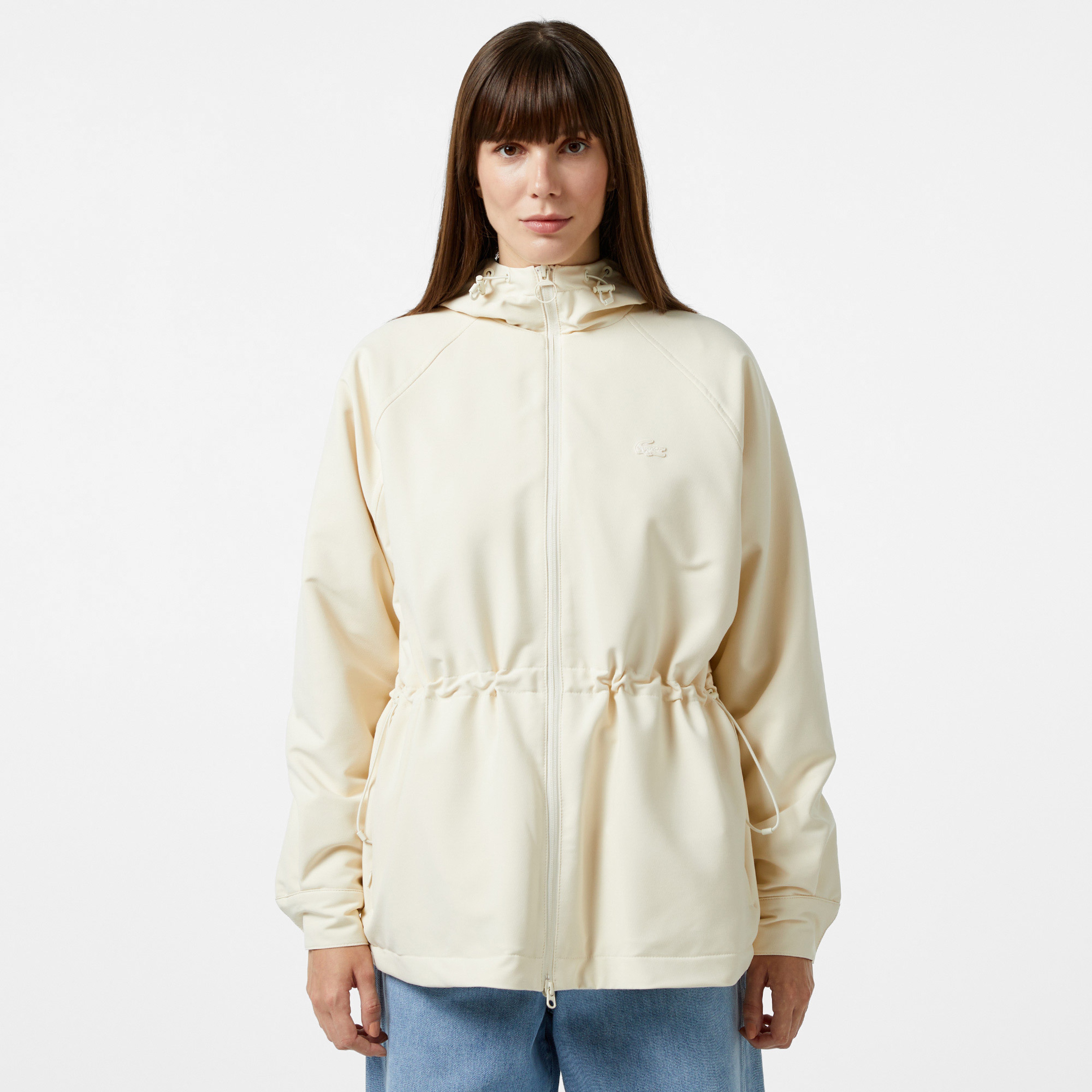 Kadın Relaxed Fit Kapüşonlu Krem Yağmurluk