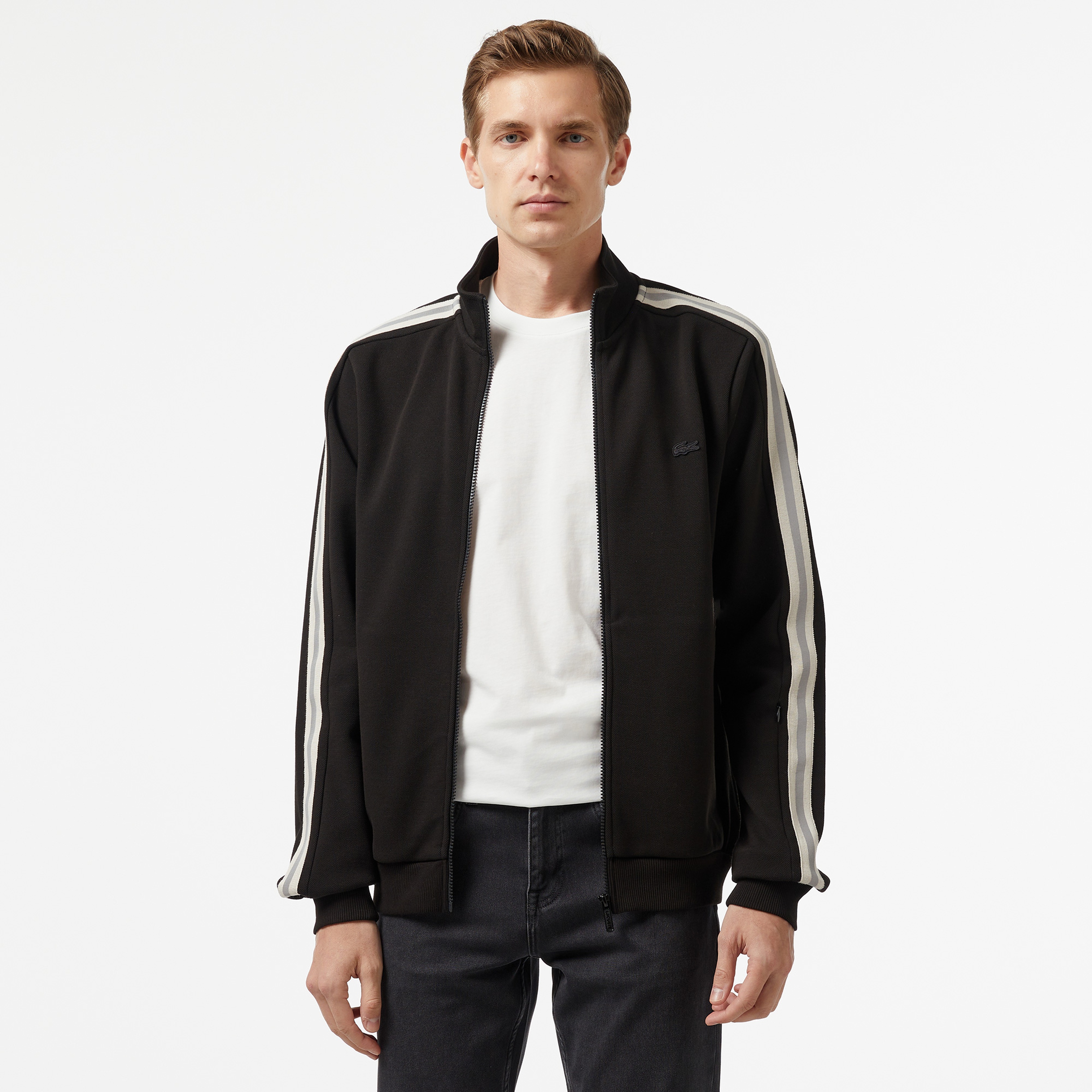 Erkek Slim Fit Fermuarlı Siyah Sweatshirt