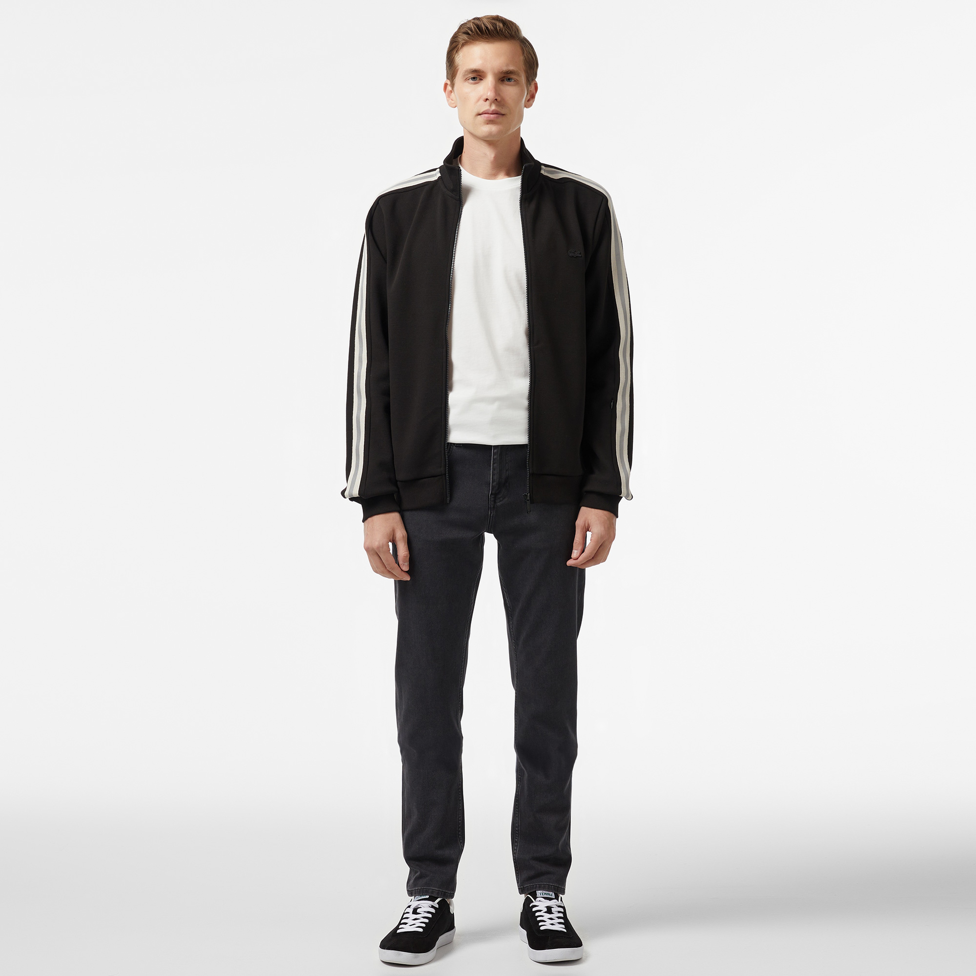 Erkek Slim Fit Fermuarlı Siyah Sweatshirt