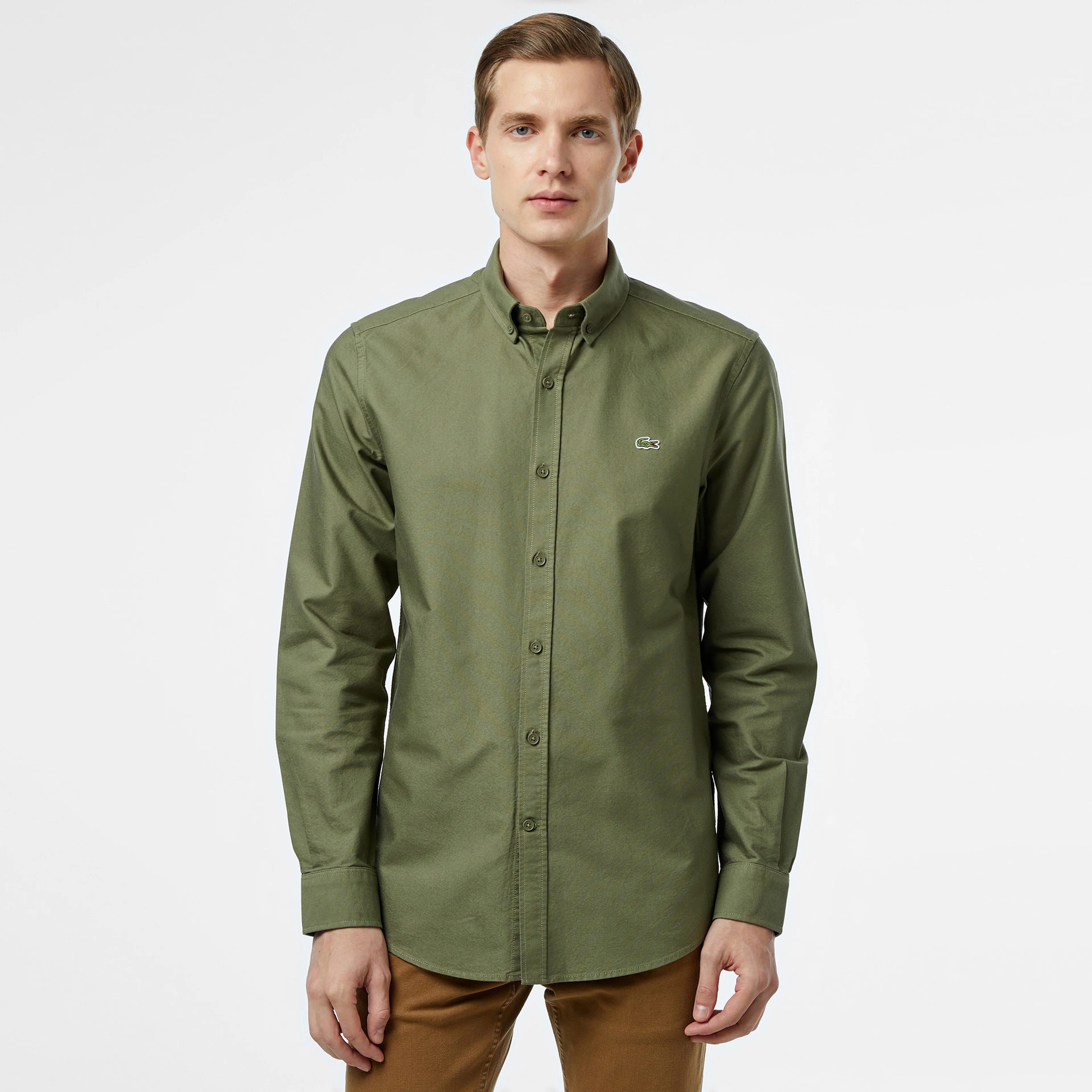 Erkek Slim Fit Haki Gömlek