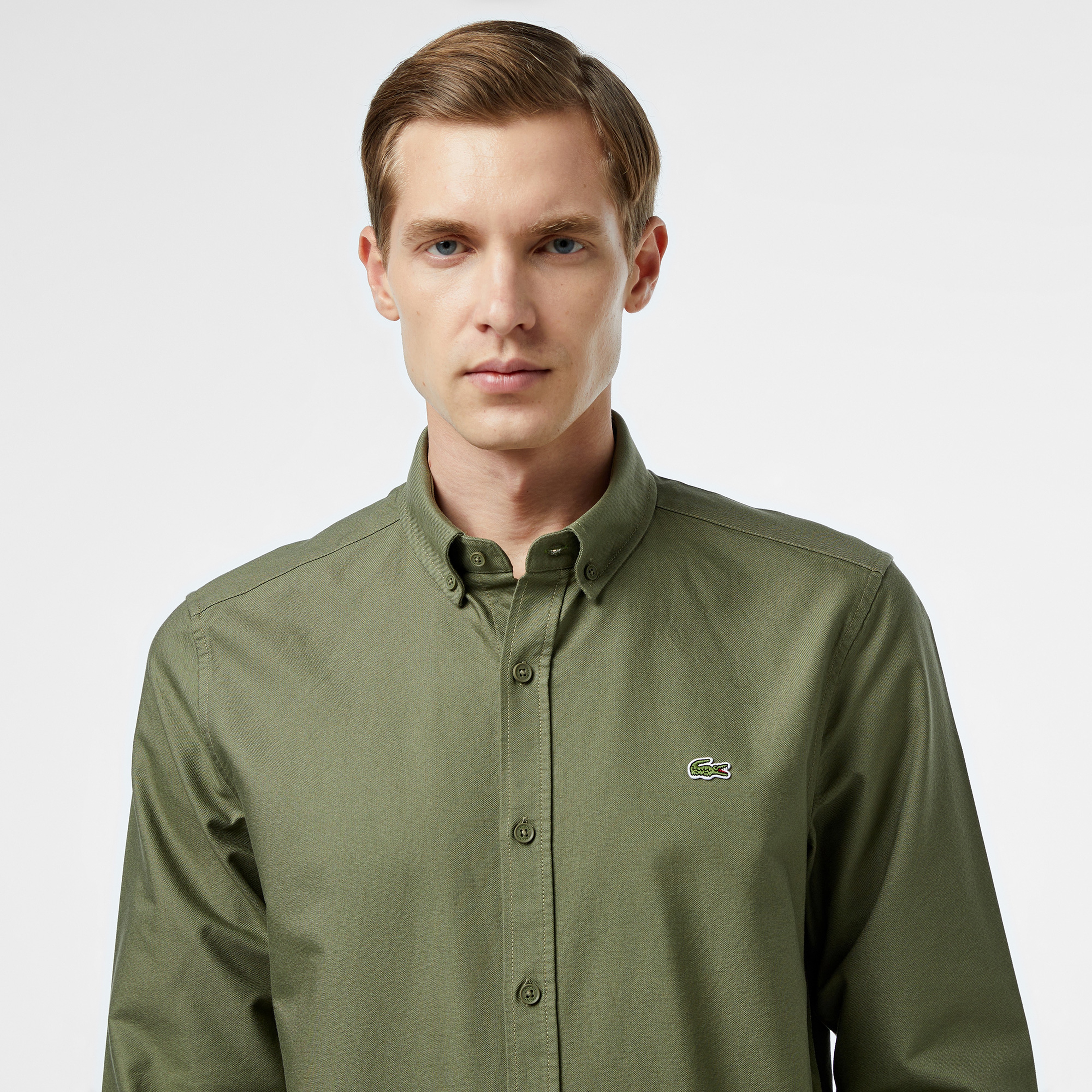 Erkek Slim Fit Haki Gömlek