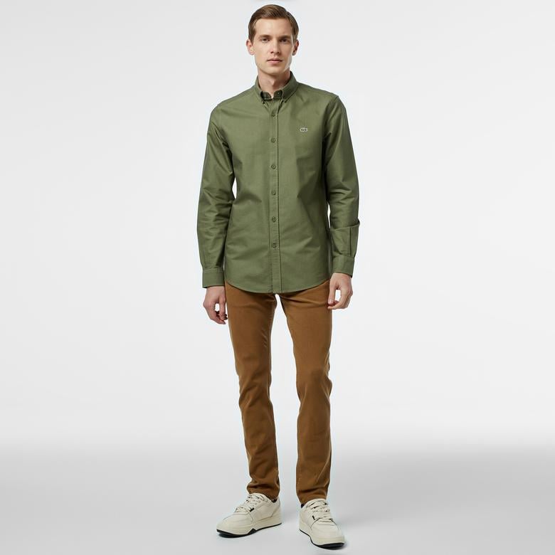 Erkek Slim Fit Haki Gömlek