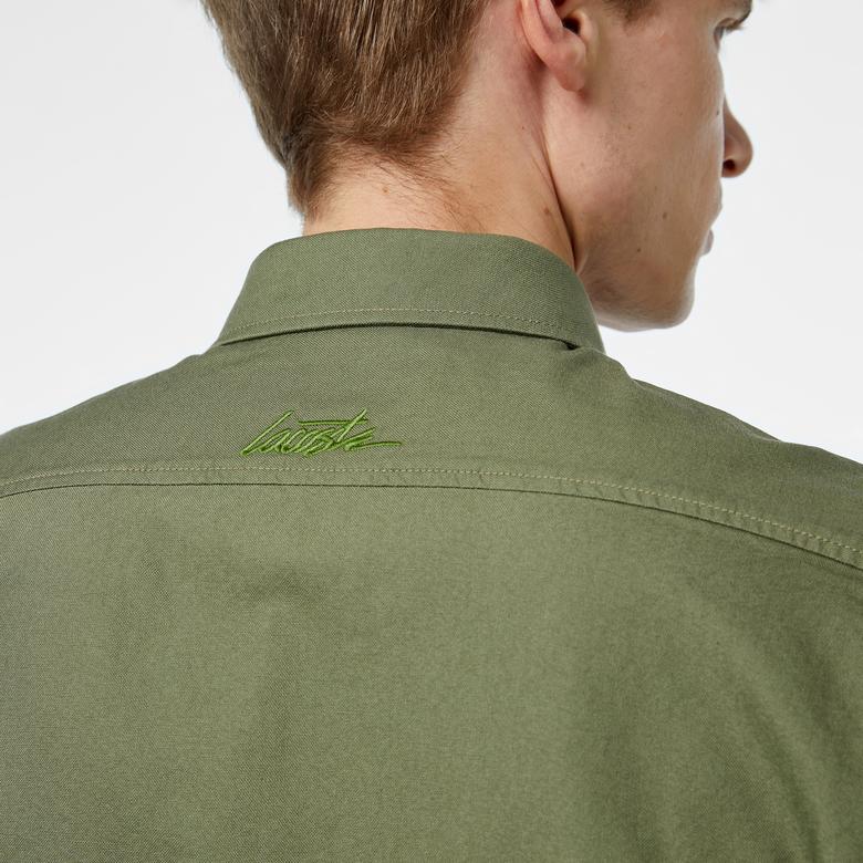 Erkek Slim Fit Haki Gömlek