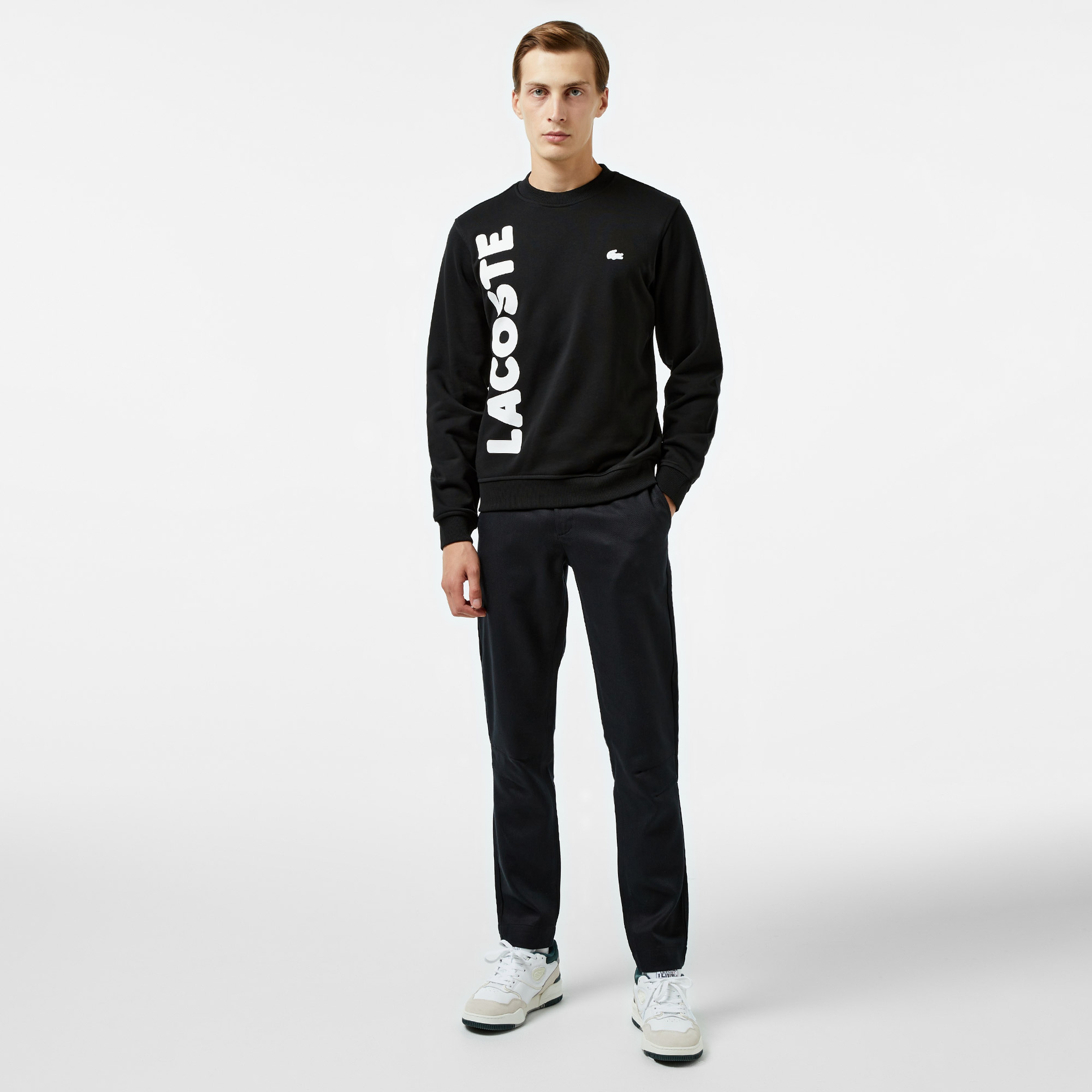 Erkek Relaxed Fit Bisiklet Yaka Baskılı Siyah Sweatshirt
