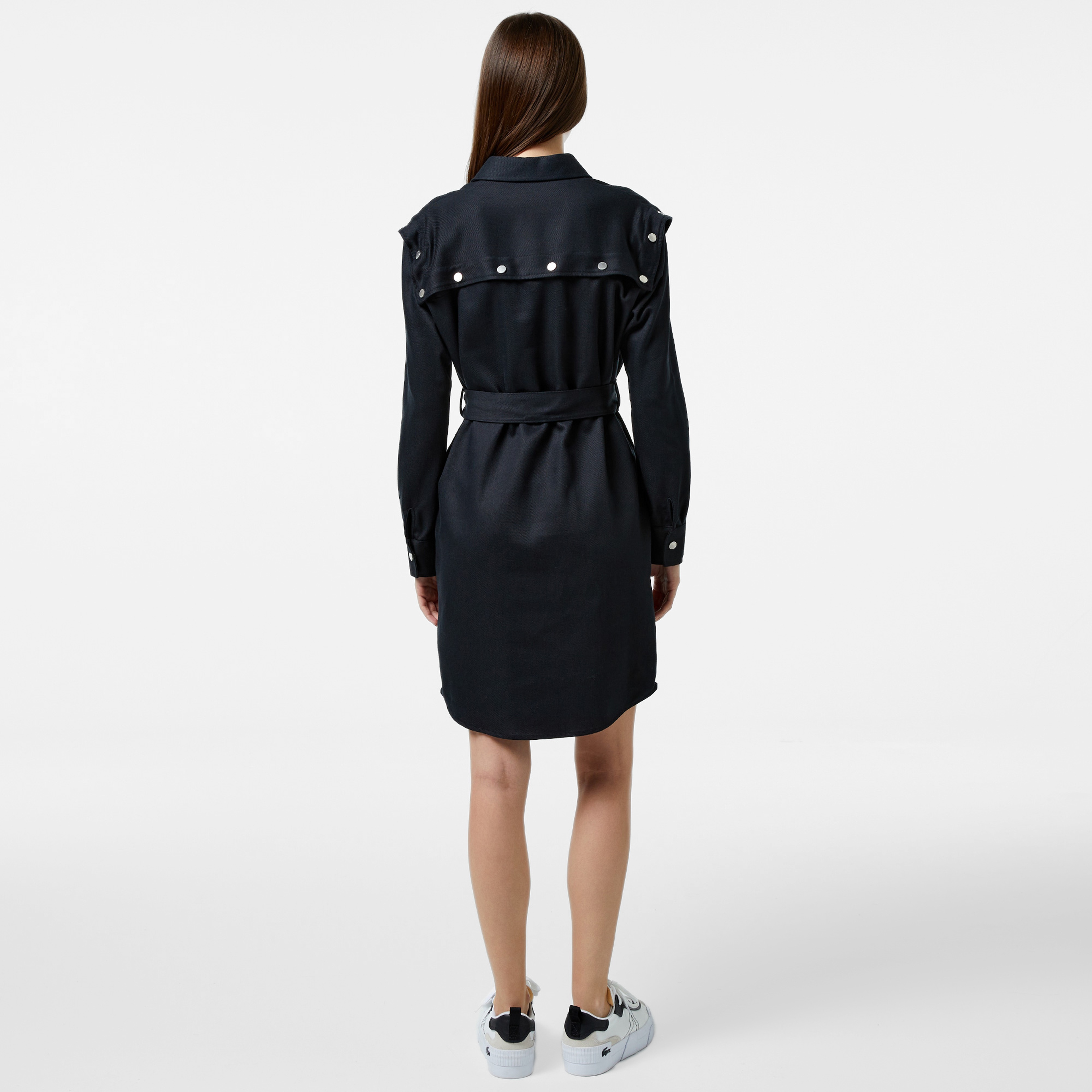 Kadın Relaxed Fit Uzun Kollu Gömlek Yaka Siyah Elbise